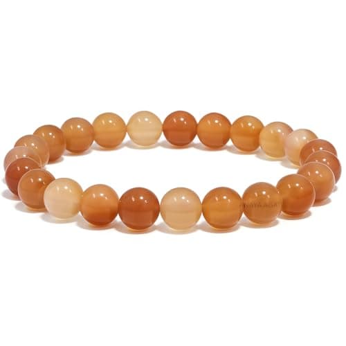 Image of ANAYA AGATE Carnelian Natural Healing Crystal Bracelet for Women and Men, 8mm Round Beaded Bracelet for Spiritual Healing, Protection, Positive Energy, Elastic Adjustable Size Gemstone Bead