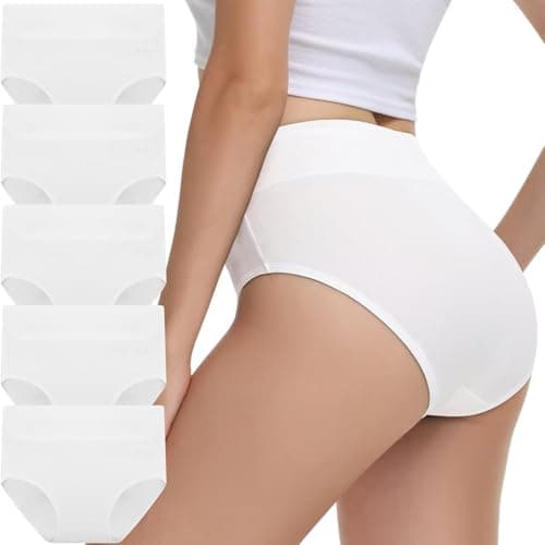 Image of IceReco Cotton Knickers for Women White Knickers Size 12 Full Briefs Women Multipack of 5 Pack Ladies Underwear Womens Panties Maternity Pants Moisture Wicking Breathable