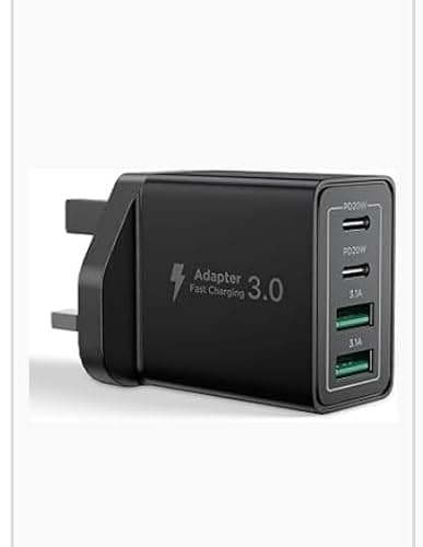 Image of Fast Charging USB Wall Plug-Dual USB port 120W Power adapter, UK 3-pin charger, Smart IC for iPhone, Samsung, Tablets (black)