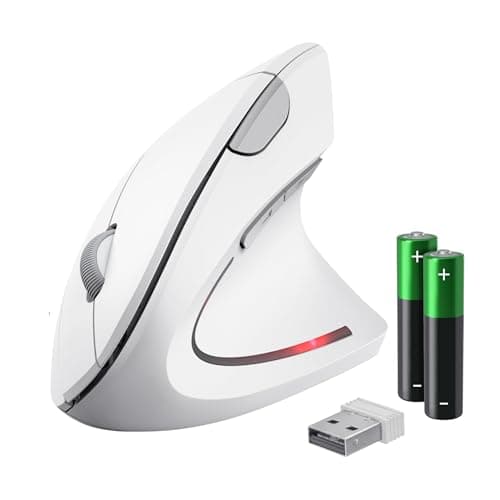 Image of Trust Verto Wireless Ergonomic Mouse, Vertical Mouse with Storable USB Micro-receiver, Reduces Arm Strain, 800-1600 DPI, 6 Buttons, for Right Hand Users, PC, Laptop, Mac, Batteries Included - White