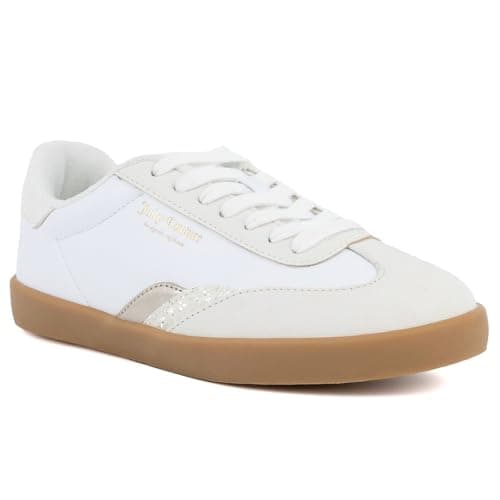 Image of Juicy Couture Women's Lace-Up Fashion Sneaker Shoes – Classic Tennis Trainers for Casual, Comfortable Walking, White, 8 UK