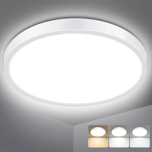 Image of slochi Bathroom Light, 3000K/4000K/6500K 3 Color Temperature, Waterproof IP54, Small, Round, Modern, Flush Ceiling Light for Bathroom, Kitchen, Bedroom, Hallway and More