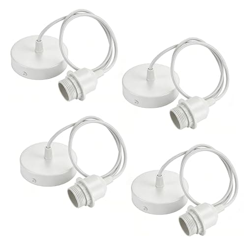 Image of 4 Pack White Pendant Light Fitting, E27 Lamp Holder for Ceiling Light Fitting with 100CM Adjustable Cable, Ceiling Rose Light Fitting for Kitchen, Living Room, Bedroom, Dining Room Lighting