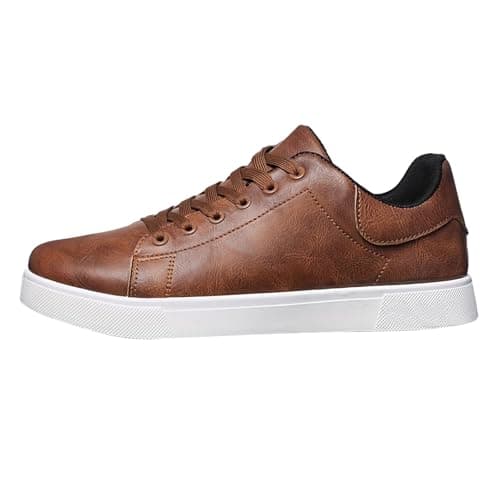 Image of Men' s Casual Leather Shoes Dress Sneakers Business Casual Lace up Shoes Breathable Lightweight Fashion Sneakers Comfortable Flats Shoe Brown