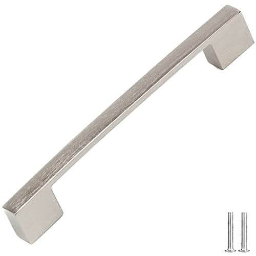 Image of Decoranddecor Dimora D-Shape Cupboard Handles, Rectangular Kitchen Handles for Cupboards, Cabinet Pulls - 160mm, Satin Nickel