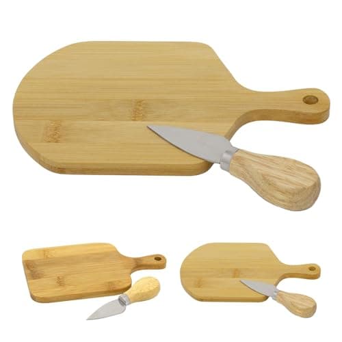 Image of Mini Bamboo Cheese Board With Knife | Wooden Cheese Serving Platter | Small Single Cheese Board & Knife ~ 20cm - Design Varies One Supplied