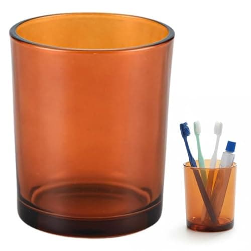 Image of Amber Glass Toothbrush Holder Elegant Bathroom Organizer with Stable Base for Countertop Minimalist Design