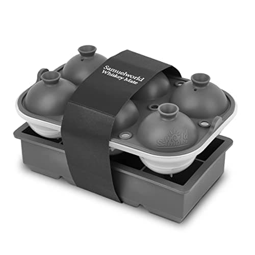 Image of Samuelworld Premium Ice Tray Combo, Large Ice Sphere Maker & Giant Ice Cube Trays, 2 Packs, Food Grade, Durable Flexible Easy To Use, Spill-Free Integrated Funnels, Whiskey Bourbon Cocktails(Gray)