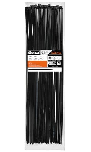 Image of Oksdown 100 Pack Black Plastic Cable Ties 400mm×3.6mm Heavy Duty Strong Nylon Premium Self Locking 16 inch/40 cm Long Zip Tie Wraps