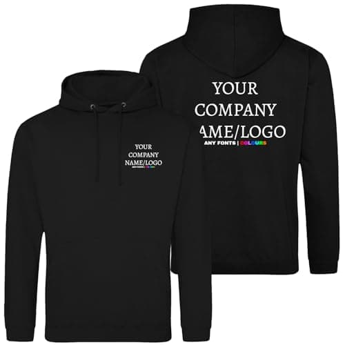Image of Print Cartel Custom Logo Pullover Hoodie, Unisex Hooded Sweatshirt with Front and Back Print, Personalised Company Name Branded Apparel, Black