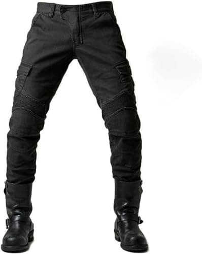 Image of Earnmore Motorbike Trousers Protective Pants, Mens Motorcycle Jeans Made with Breathable Wear-Resistant Kevlar with 2 Pair Protect Hip & Knee Removable Pads Jean (Black,S)