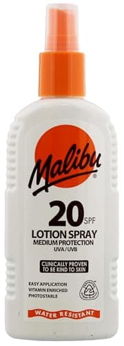 Image of Malibu Sun SPF 20 Sun Lotion Spray with Shea Butter Extract, Moisturising Sunscreen Spray for Body, Lightweight Hydrating Sun Cream, Water Resistant Vitamin Enriched, 200ml