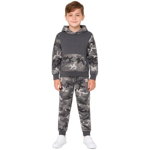 Image of A2Z 4 Kids Boys Girls Camouflage Tracksuit Set Hoodie And Joggers - T.S Camo 604 Charcoal & Charcoal 11-12