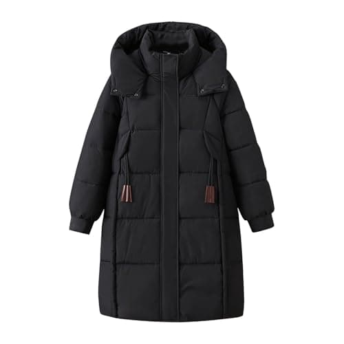 Image of Long Winter Coat Puffer Quilted Coats Hooded Stand Collar Padded Jackets with Pockets Long Sleeve Zipper Overcoats Midi Longline Warm Parka Casual Loose Fit Thicken Windproof Windbreak Outwear Uk