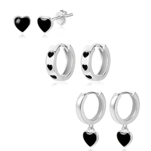 Image of ALEXCRAFT Earrings for Women Hoops Birthday Gifts for Women Silver Heart Earrings for Woman 925 Sterling Silver Earring Sets for Multiple Piercings Studs Huggies Helix Stackable Sleeper