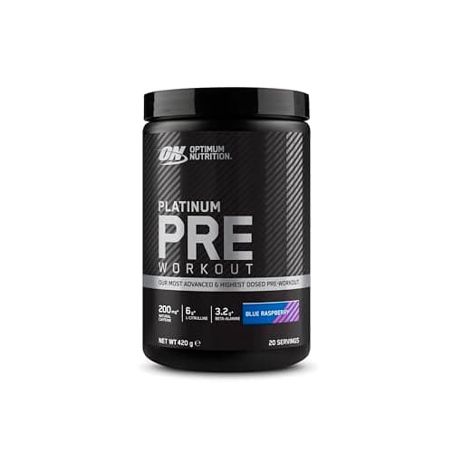 Image of Optimum Nutrition ON Platinum Pre Workout Advanced with l-Citrulline, Beta-Alanine and Caffeine, Blue Raspberry, 20 Servings, 420 g