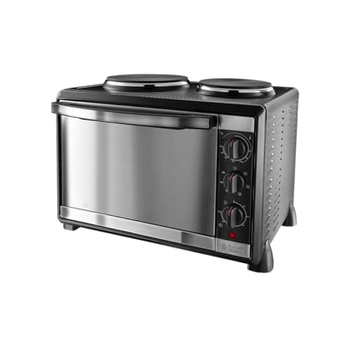 Image of Russell Hobbs Compact 30L Electric Mini Oven with 2 Hotplates - Grill, roast, bake, boil, Fan assisted, Counter Top, Timer, Auto shut-off, Incs baking tray, grill rack & tray handle, 1920W, 22780