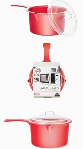 Image of Home Fittings ® Easy Cook Polly Carbonate Non-Staining Microwave Saucepan and Lid, Red 600ML BPA Safe 0.5L Sauce Pan