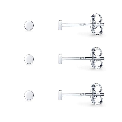 Image of CERSLIMO Sterling Silver Stud Earrings for Girls Women, 3 Pairs Tiny Flat Dot Silver Earrings | Small Hypoallergenic Earrings, Tragus Cartilage Helix Sleeper Earrings Jewellery Christams Gifts, 2mm