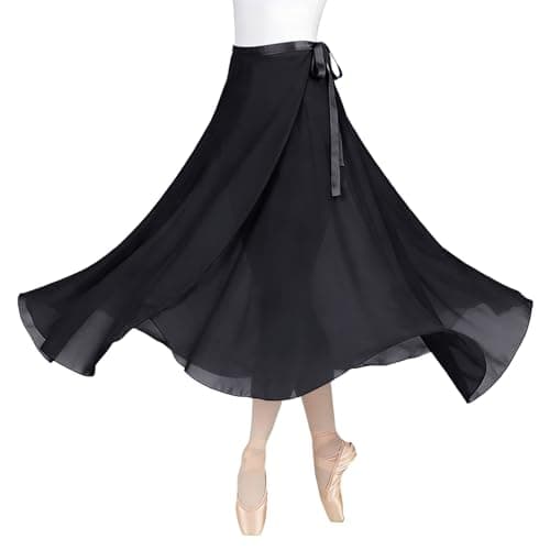 Image of Baisdan Women Ballet Wrap Skirt Chiffon Sheer Long Ballet Dance Skirt Dancewear Black