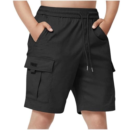 Image of duxyoz Boys Cargo Shorts Kids Drawstring Lightweight Summer Short With Pockets Baggy Loose Casual Sweat Shorts Outdoor Joggers Sweatpants Bermuda Short Straight Leg Running Hiking Pants 14-15 Years