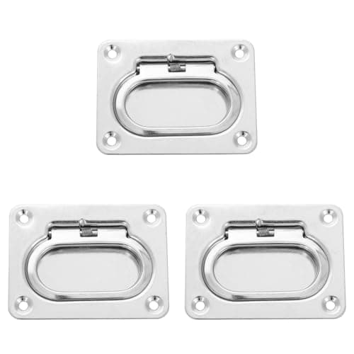 Image of LALADEFIEE Spring Loaded Flush Lift Ring Handles and Marine Trap Door for Boat Deck Hatch 3pcs Stainless Steel 304 Versatile Application with Sleek Silver Appearance, for Marine