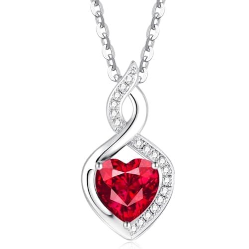 Image of FANCIME Solid 14ct White Gold Ruby Pendant Necklace, Heart Pendant with Diamond July Birthstone Necklace Birthday Anniversary Jewellery Gifts for Mum Women