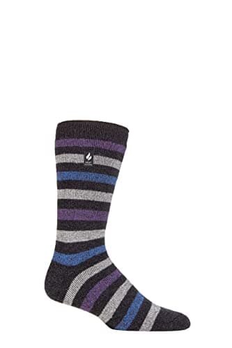 Image of HEAT HOLDERS SOCKSHOP Mens 1.6 TOG Lite Striped, Patterned & Argyle Socks Pack of 1 Split Medium Stripe Charcoal 6-11