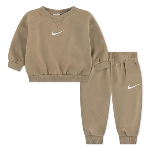 Image of NIKE Baby Boys Essential Fleece Crew Set, Hemp, 12 Months EU