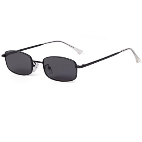 Image of Laurinny Retro Narrow Rectangle Sunglasses for Women Men Vintage 90s Small Metal Frame Square Glasses(Black/Grey)