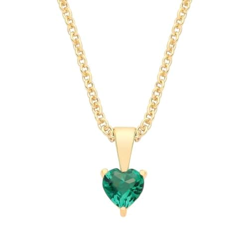 Image of 9ct Yellow Gold Created Emerald Heart Solitaire Pendant May Birthstone + 18" Chain Necklace