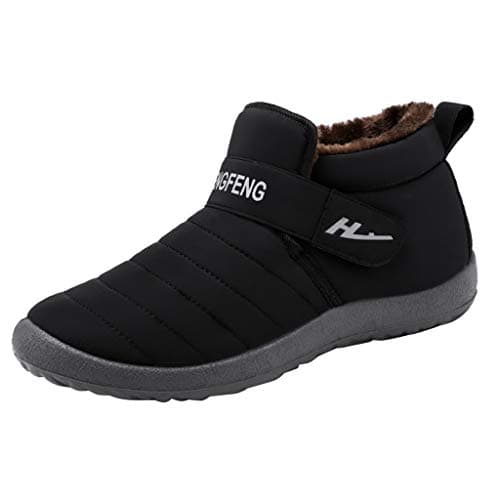 Image of Yowablo Slip On Boots Men Women Winter Short Shaft Boots Classic Boots Winter Shoes Non-Slip Waterproof Beige Size: 10 UK