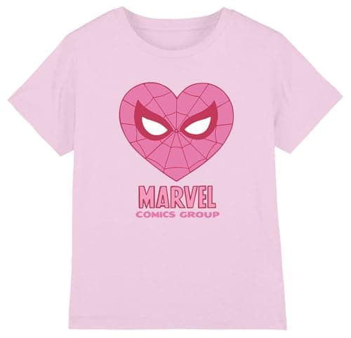 Image of Spiderman Marvel Comics Heart Girls T Shirt, Light Pink, 7-8 Years