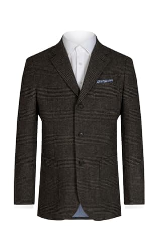 Image of Dobell Mens Brown Tweed Jacket Regular Fit Prince of Wales Check Patch Pockets-60R