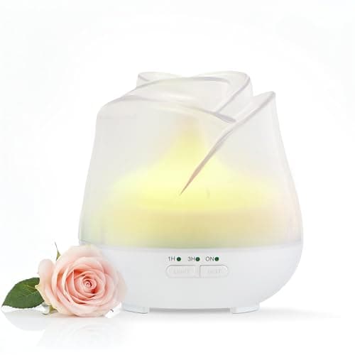Image of Earnest Living Rose Diffuser 150ml – Quiet Ultrasonic Aromatherapy for Bedroom, Office & Desk, 7-Color LED Light, USB Powered, Auto Shut-Off, Relaxation Gift for Women – Frosted White