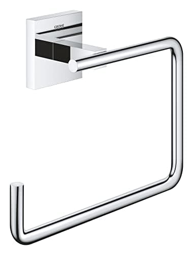 Image of GROHE Start Cube Towel Ring – Bathroom Wall Mounted Towel Holder (Metal, Concealed Fastening, Including Screws and Dowels), Size 193 mm, Extra Easy to Fit with GROHE QuickGlue, Chrome, 40975000