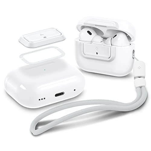 Image of Spigen Lock Fit M [EZ FIT] Secure Lock Closure Protective Clip Compatible with AirPods Pro 2 (2023/2022) / AirPods Pro (2019) with Strap - White