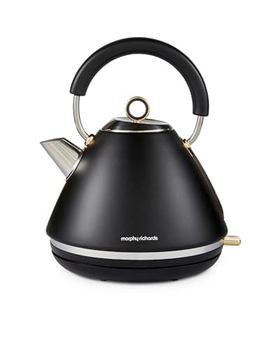 Image of Morphy Richards Accents Pyramid Kettle, Soft Gold Collection, 1.5L, 3KW Rapid Boil, Removable Filter, 360 Cordless Base, Easy View Water Window, Matte Black, 102047