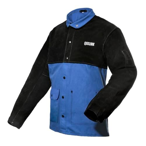 Image of QeeLink Welding Jacket Split Leather Sleeves | Premium Flame Resistant Cotton Body Welder Jackets