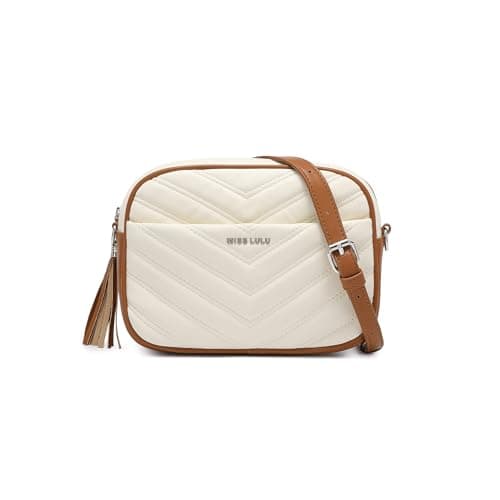 Image of Miss Lulu Small Cross Body Bags for Women, Anti-Theft Black Handbag for Travel, PU Leather with Adjustable Strap, V-Shaped Pattern & Tassel Detail
