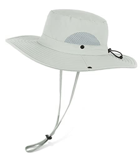 Image of Wmcaps Sun Hats for Men, Wide Brim UPF 50 Sun Hats Summer Mesh UV Protection Beach Safari Hat, Fishing Walking Hiking Boonie Hat with Adjustable Chin Strap Waterproof Breathable (Light Grey)