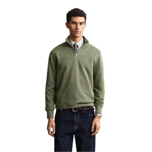 Image of GANT Mens Half Zip Sweatshirt Long Sleeve Cotton Herb Green 379 L