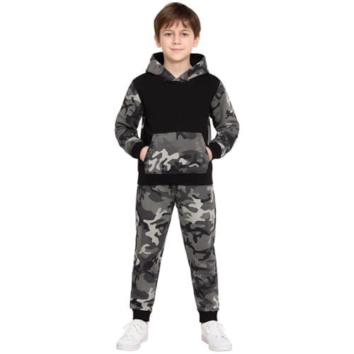 Image of A2Z 4 Kids Boys Girls Camouflage Tracksuit Set Hoodie And Joggers - T.S Camo 604 Charcoal & Black 13