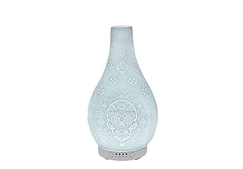 Image of L & P Home & Gifts Desire White Skull Diffuser-Essential Oil Quiet Ultrasonic Aromatherapy Humidifier – 4 Mist Modes, Colourful Light + Auto Shut-Off, Multicolour, H24cm