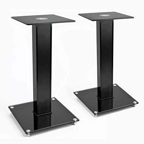 Image of TekBox 2x SPEAKER STAND - Modern Black Glass Platform Units for Surround Sound TV Hi-Fi and Home Cinema Stands