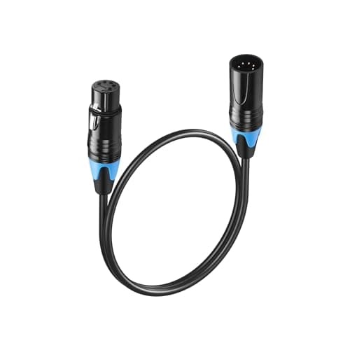 Image of GINTOOYUN DMX Cable 5 Pin Signal XLR Male to Female Stage Light Signal Cable with Metal Connectors, Connection for Stage & DJ Lighting fixtures (0.5M)