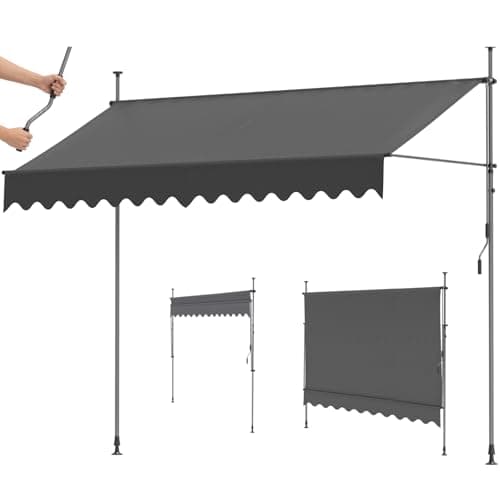 Image of LIFERUN 300x120cm Telescopic Awning, Retractable Clamp-On Balcony Awning with Hand Crank, No-Drill UV Protection Waterproof Sun Shade Canopy for Patio, Garden & Terrace, Grey
