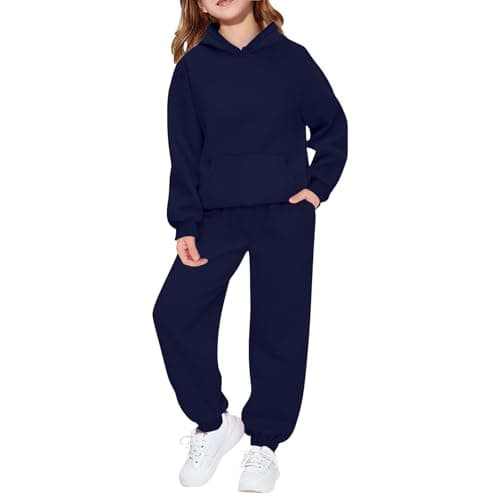 Image of Kids Tracksuit Full Set 2 Piece Sport Outfit Boys Girls Long Sleeve Hoodie Sweatshirts and Loose Sweatpants Bottom Jogging Pants Activewear Track Suit (Navy, 11-12 Years)