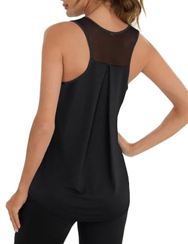 Image of Terecey Women Running Tank Top Sport Mesh Racerback Top Workout Athletic Sleeveless Tee Ladies UK Loose Breathable Vest Tops, Black M