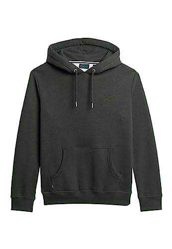 Image of Superdry Essential Logo Hoodie Sweatshirt for Men, Dark Olive Marl, XL